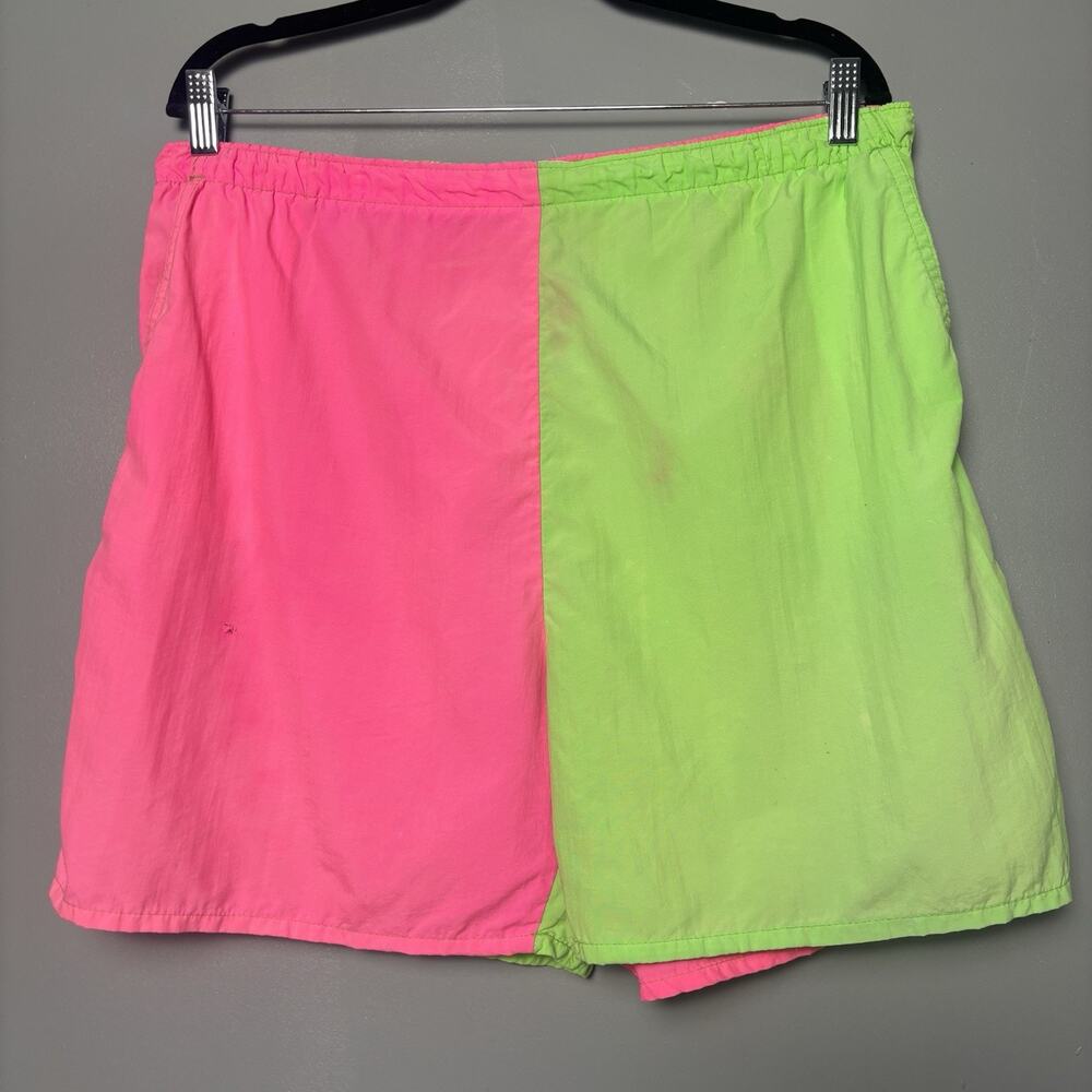 Vintage 90’s Ocoee Neon Green Pink Shorts Swim Board Pockets Large 36/38 Party